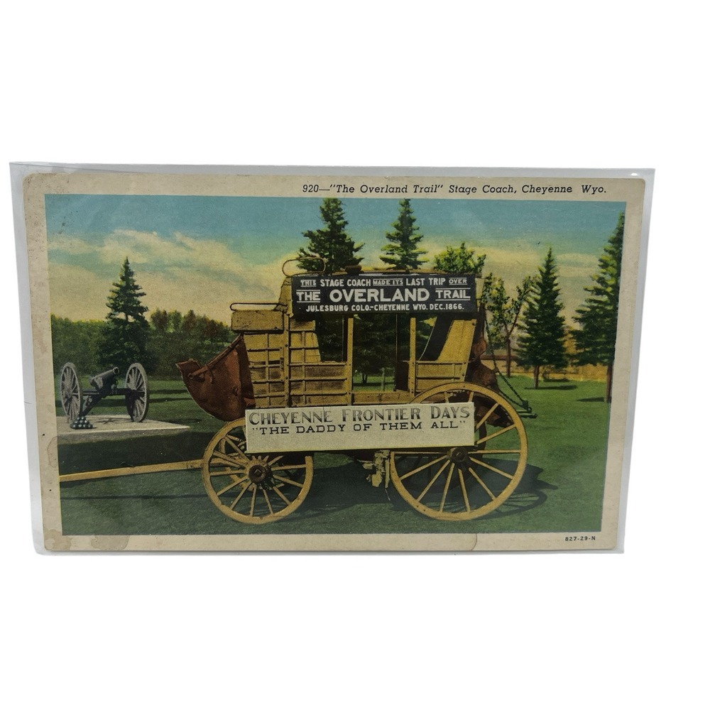 The Overland Trail Stage Coach Cheyenne‎ Wyoming Sanborn Vintage Linen Postcard